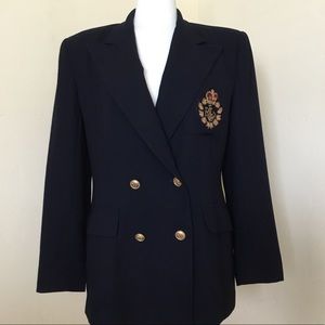 LAUREN Ralph Lauren Blazer Navy Crest Logo Size 10